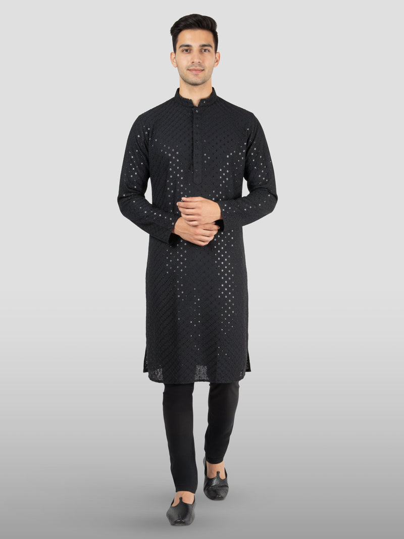 Men's Black Embroidered Kurta Set