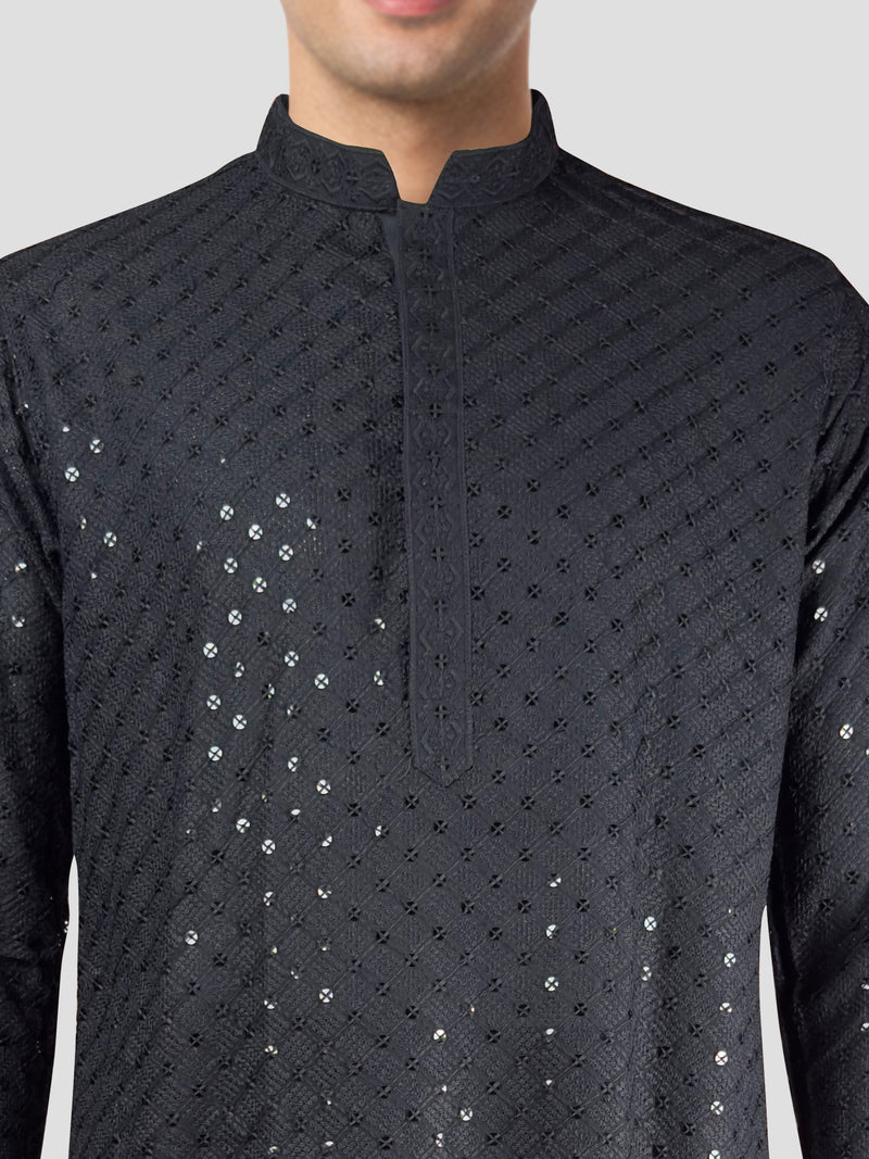 Men's Black Embroidered Kurta Set