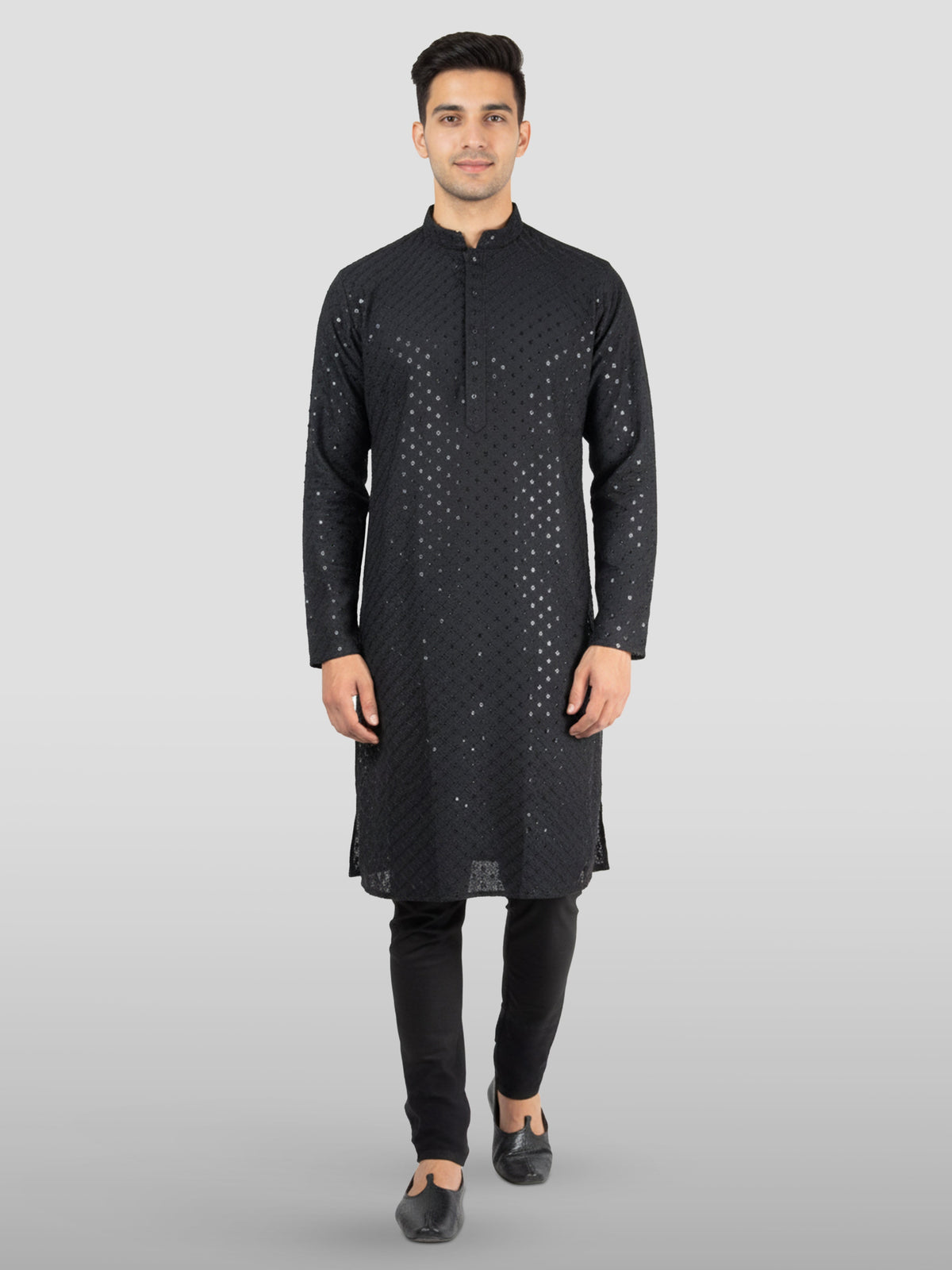 Men's Black Embroidered Kurta Set