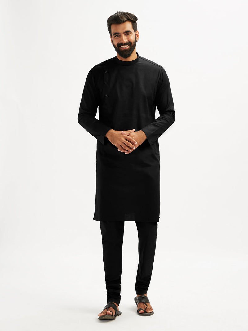 Men's Black Viscose Kurta Pyjama Set