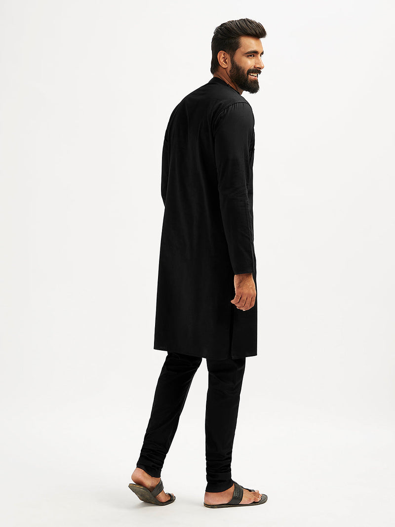 Men's Black Viscose Kurta Pyjama Set