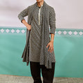 Men's Black Rayon Kurta, Patiala And Dupatta Set.