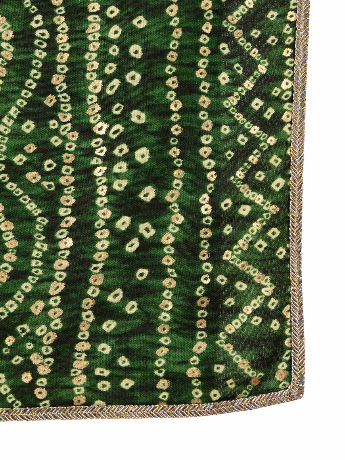 Mens Green Bandhani Kurta Set with Cream Pant and Dupatta