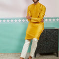 Men's Mustard Silk Blend Kurta And Pyjama Set