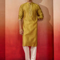 Mens Yellow Jacquard Kurta with Pyjama