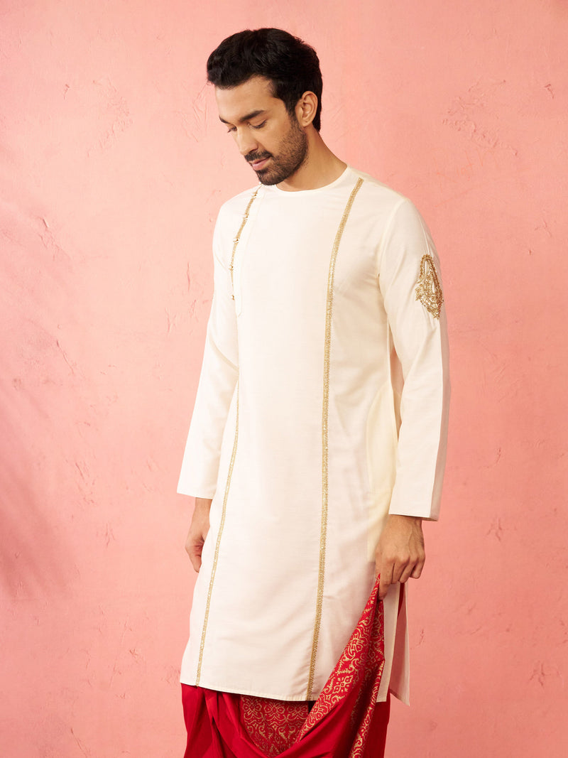 Men's Cream Zardozi Embroidered Viscose Kurta