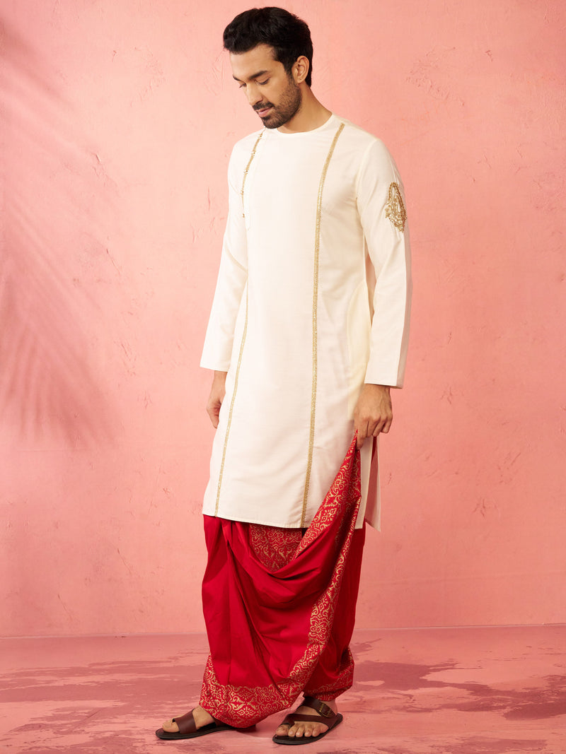 Men's Cream Zardozi Embroidered Viscose Kurta