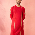 Men's Red Zardozi Embroidered Viscose Kurta