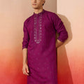 Men's Purple Embroidered Silk Kurta