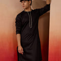 Men's Black Cotton Millennium Kurta Lace Detail