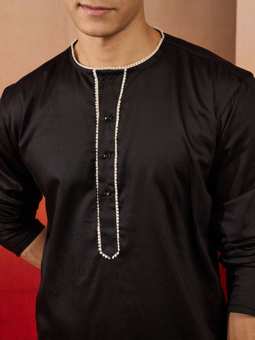 Men's Black Cotton Kurta Pyjama Set