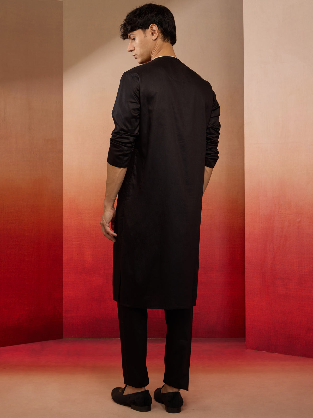 Men's Black Cotton Kurta Pyjama Set