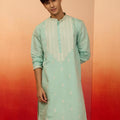 Men's Mint Green Embroidered Silk Kurta