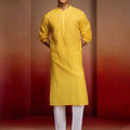 Mens Yellow Bandhani Kurta with Pyjama
