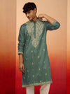 Men's Mint Green Resham Embroidered Silk Kurta