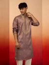 Men's Lavender Resham Embroidered Silk Kurta