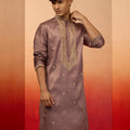 Men's Lavender Resham Embroidered Silk Kurta