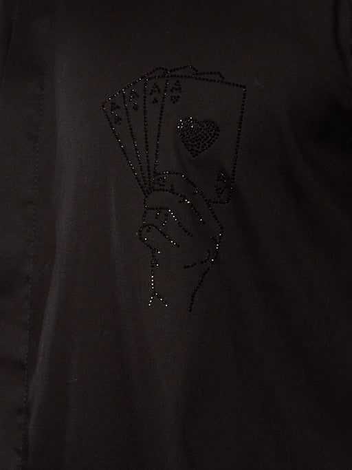 Men's Black Fine Satin Stone Work Kurta with Flare Pant