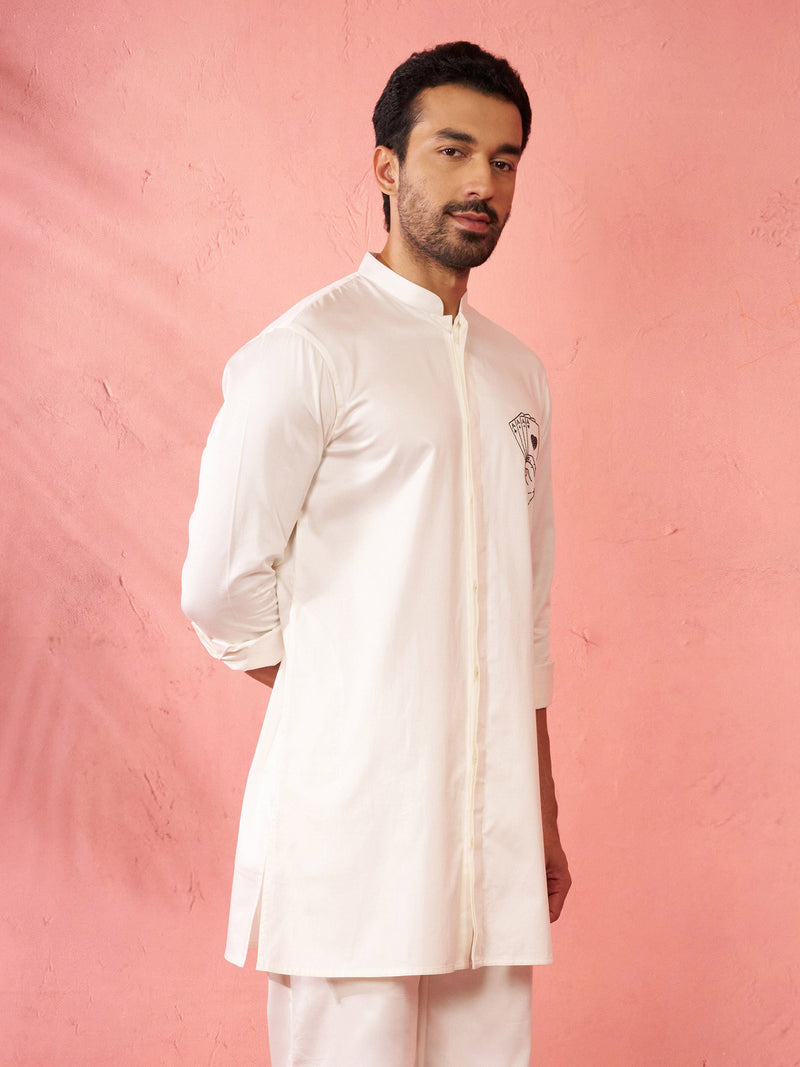 Men's White Mid-Length Kurta