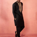 Men's Black Fine Satin Kurta with Pyjama