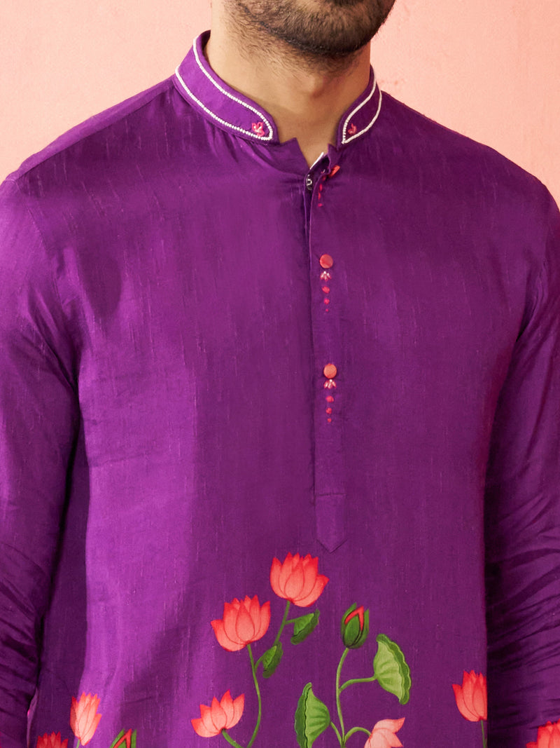 Men's Purple Digital Print Long Kurta