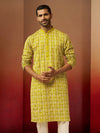 Vastramay Men Green Linen Silk Thread Embroidered Kurta