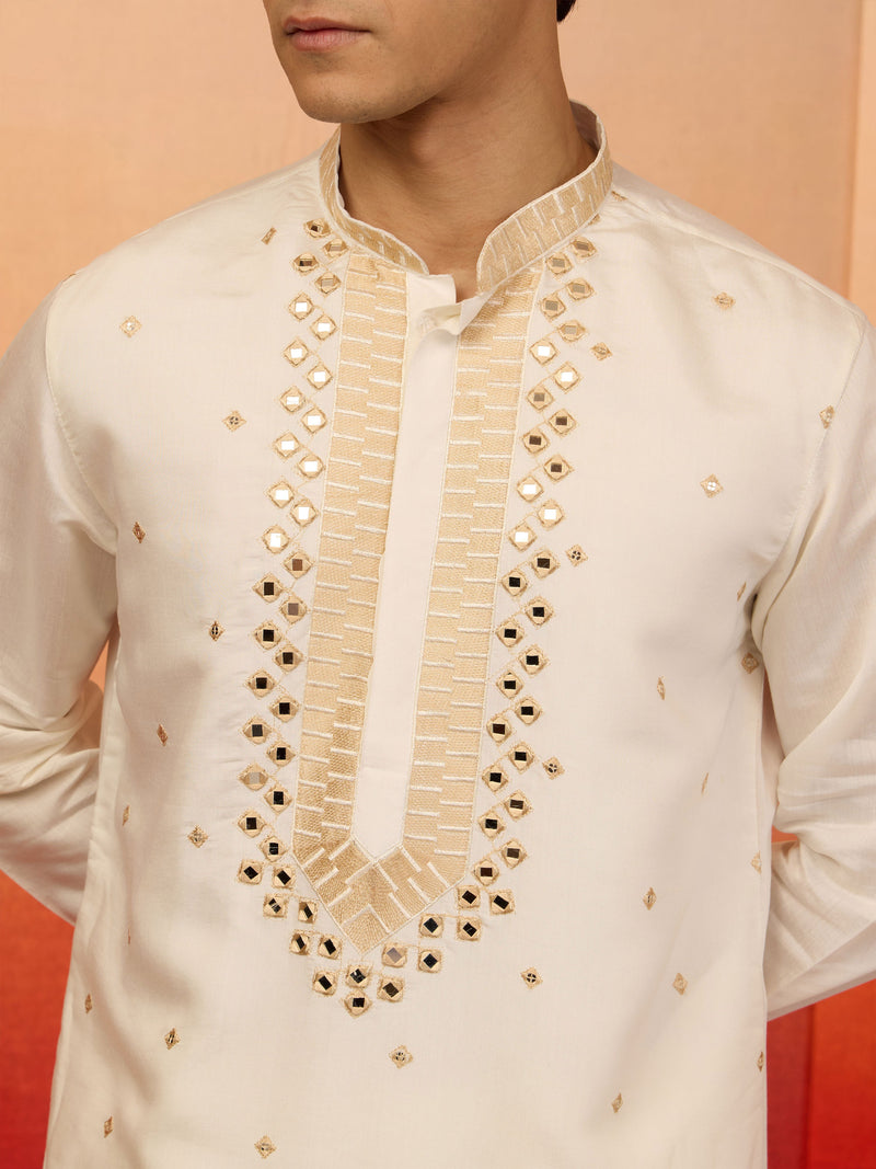 Men's Chiku Multi Embroidered Silk Kurta