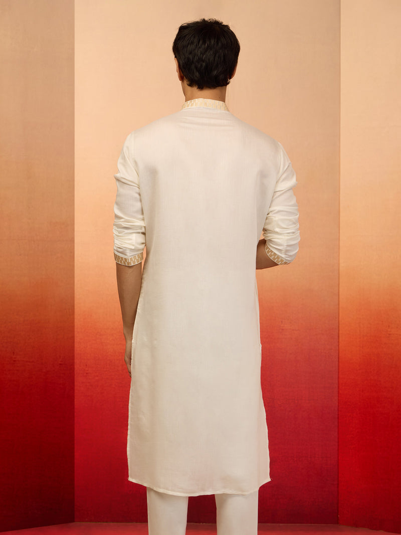 Men's Chiku Multi Embroidered Silk Kurta