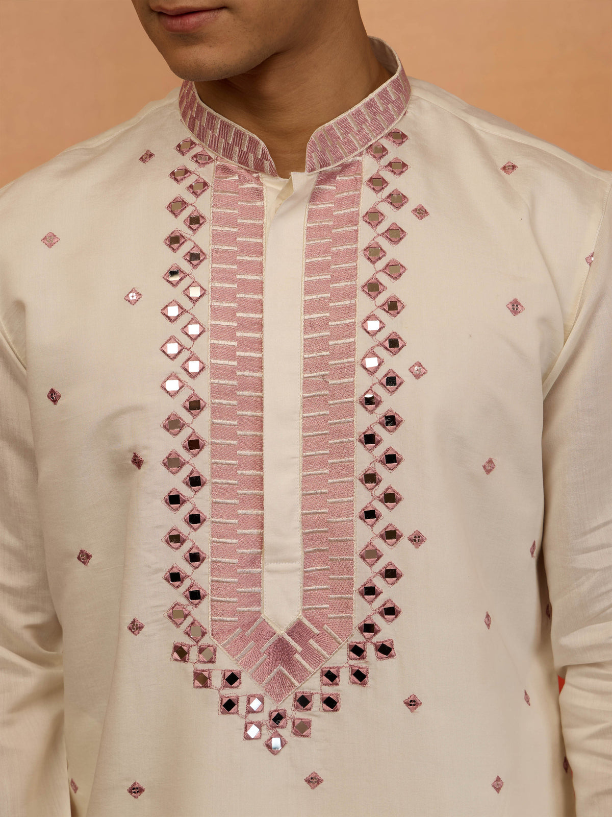 Men's Onion Multi Embroidered Silk Kurta