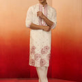 Men's Onion Silk Blend Embroidered Kurta with Cream Pyjama