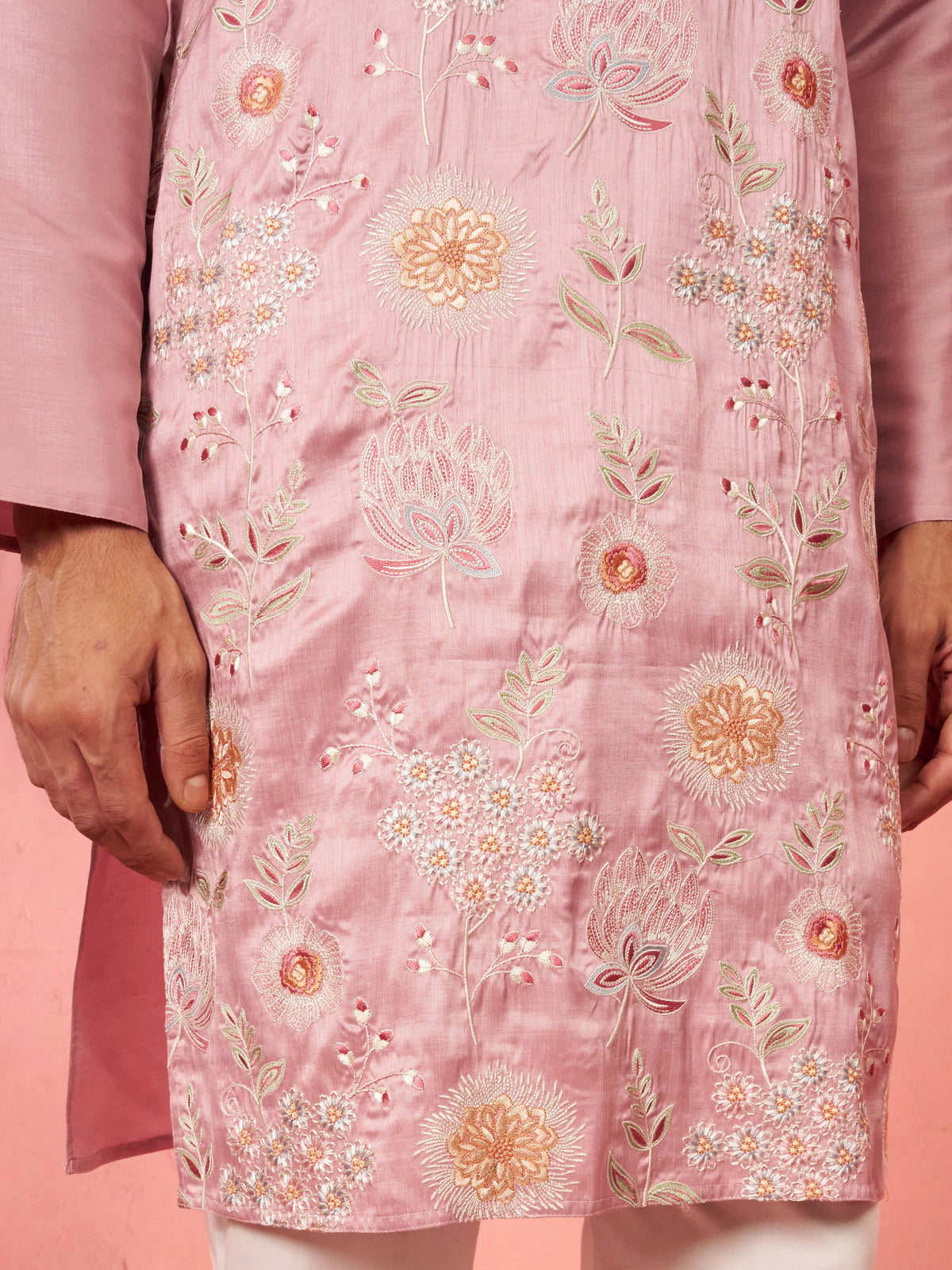 Men's Onion Silk Blend Kurta with Cream Pyjama