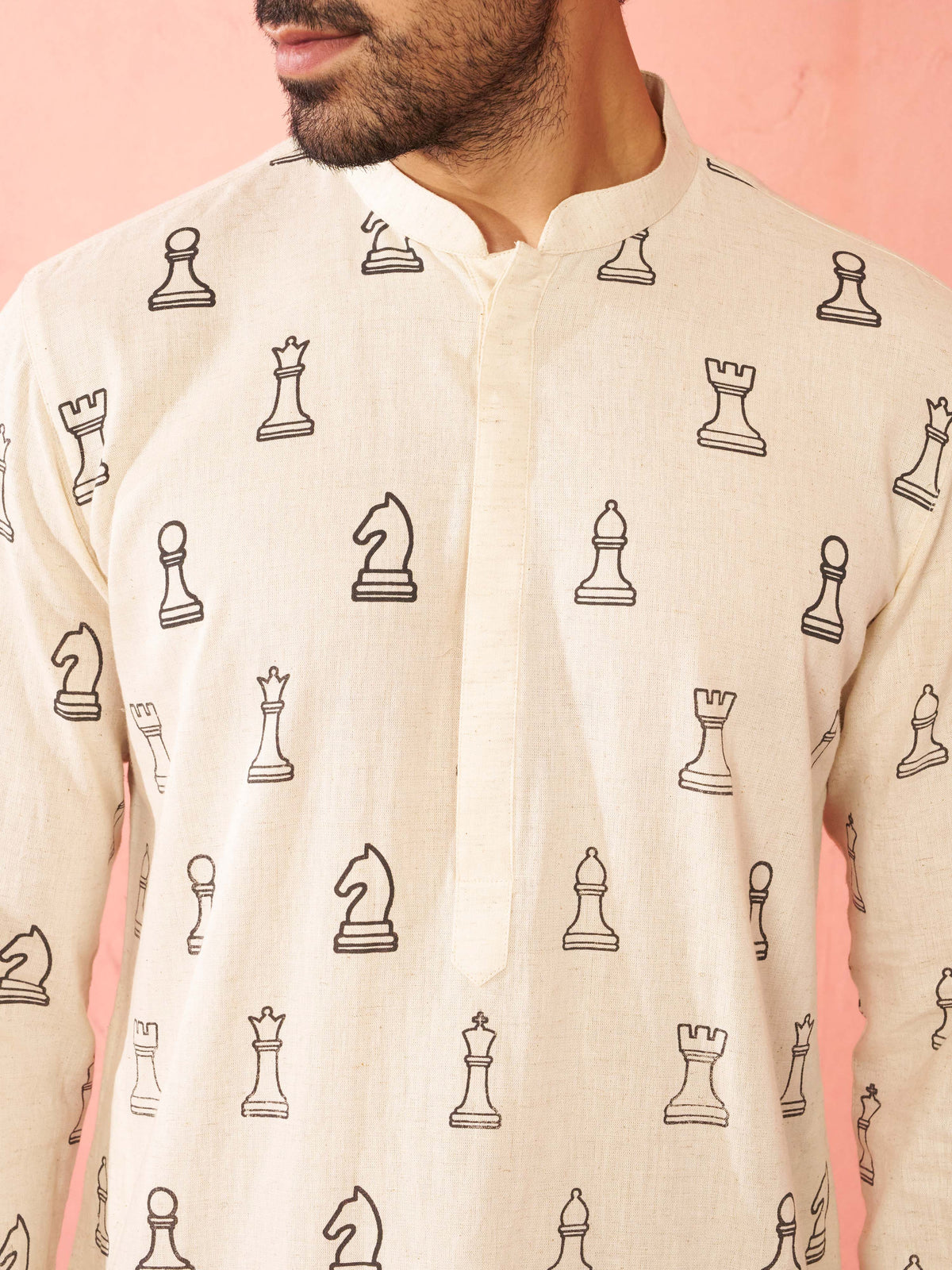 Men's Cream Cotton Kurta with White Pyjama