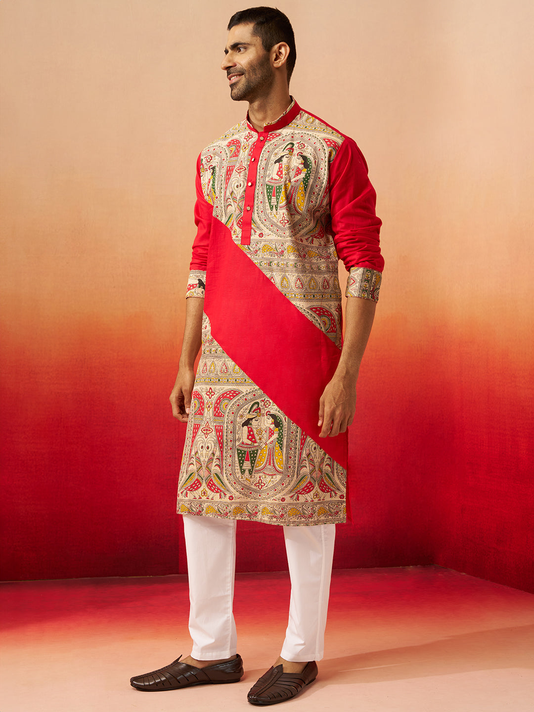 Men's Black Digital Print Kurta with Pyjama