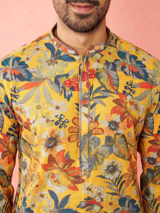 Men's Mustard Cotton Linen Long Kurta