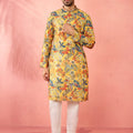 Men's Mustard Cotton Linen Kurta Set with Cream Pyjama