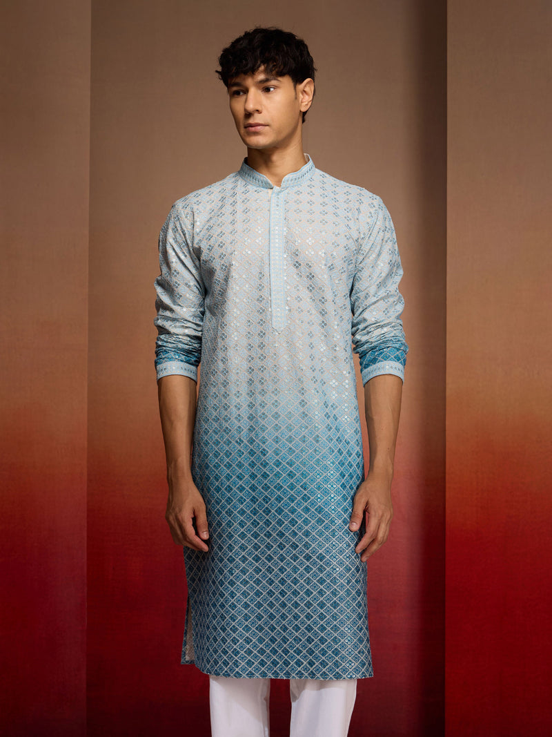 Men's Aqua Ombre Long Kurta