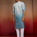 Men's Aqua Cotton Sequin Ombre Kurta with White Trousers