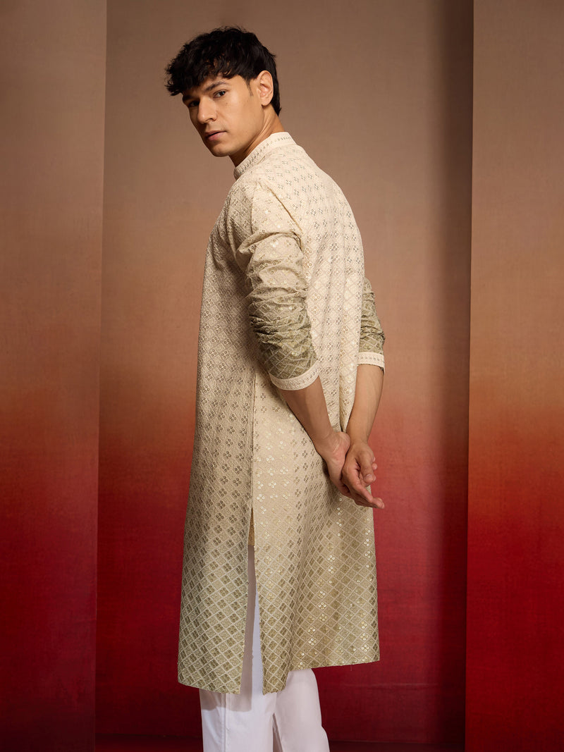 Men's Green Ombre Long Kurta