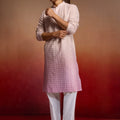 Men's Onion Cotton Sequin Ombre Kurta with White Trousers