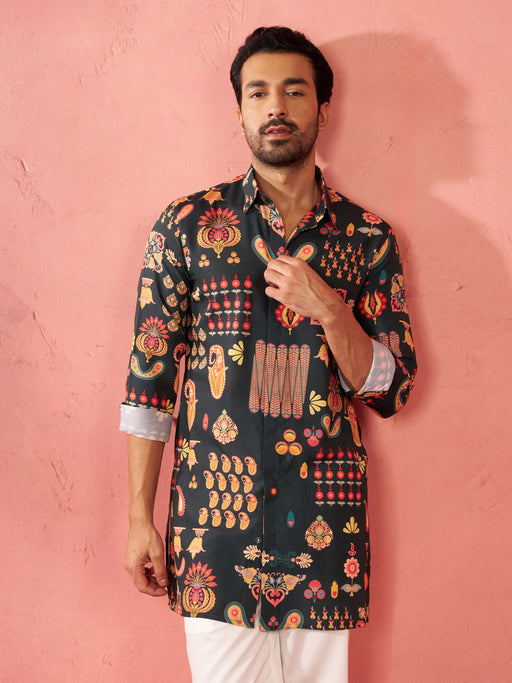 Men's Bottle Green Rayon Kurta
