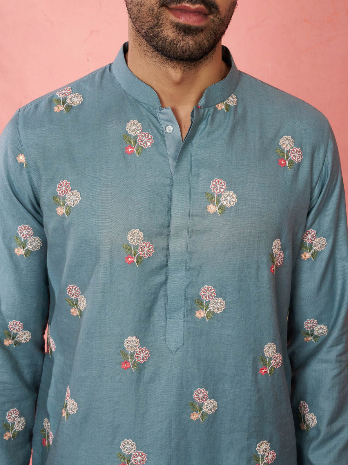 Men's Sage Green Cotton Kurta with Cream Pyjama
