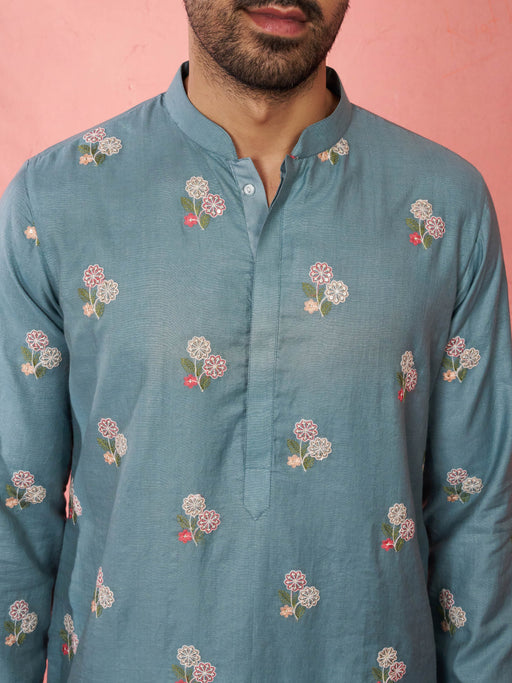 Men's Sage Green Cotton Kurta with Cream Pyjama