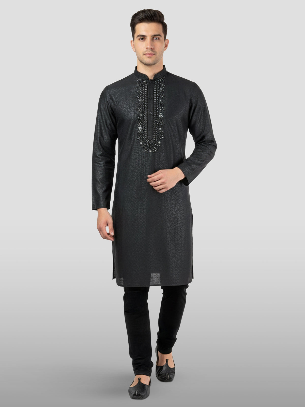 Men's Black Zudio Emboss Silk Kurta