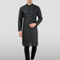Men's Black Embroidered Kurta with Black Pyjama