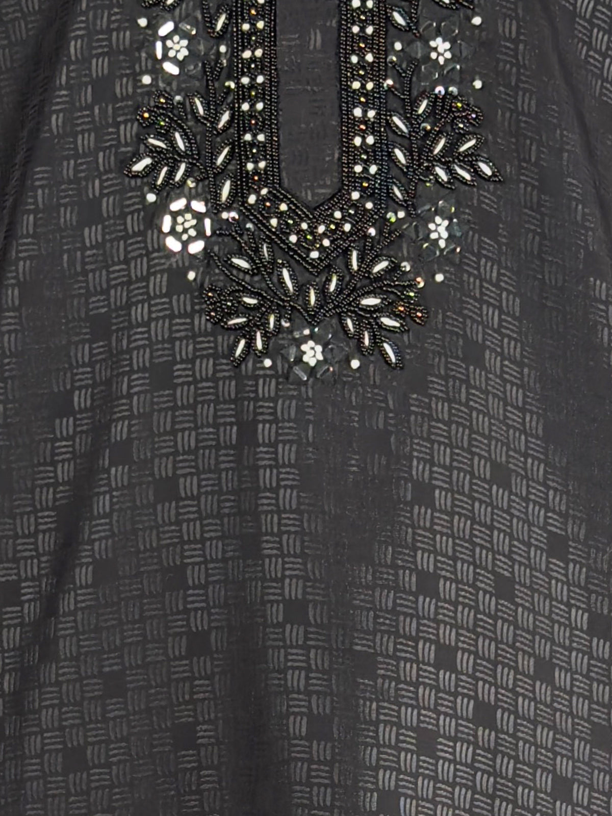 Men's Black Embroidered Kurta with Cream Pyjama
