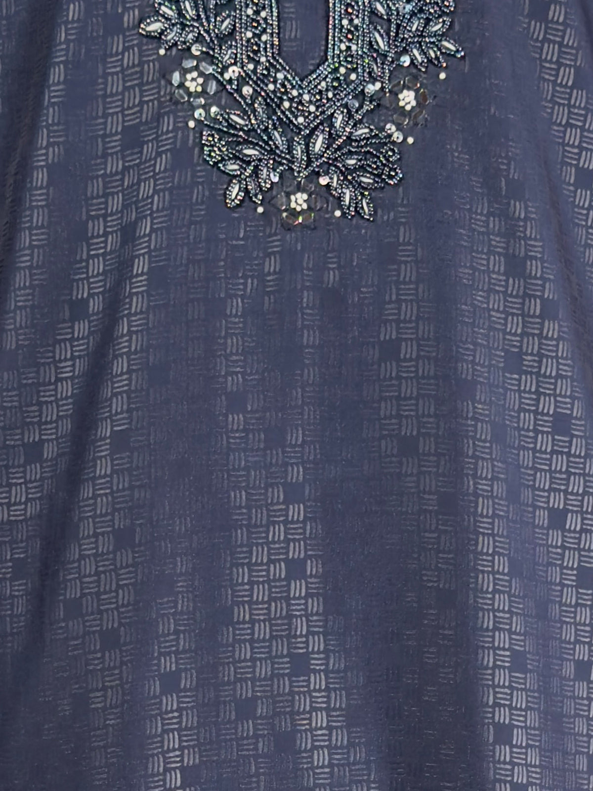 Men's Navy Blue Zudio Emboss Silk Kurta