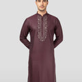 Men's Wine Emboss Silk Kurta