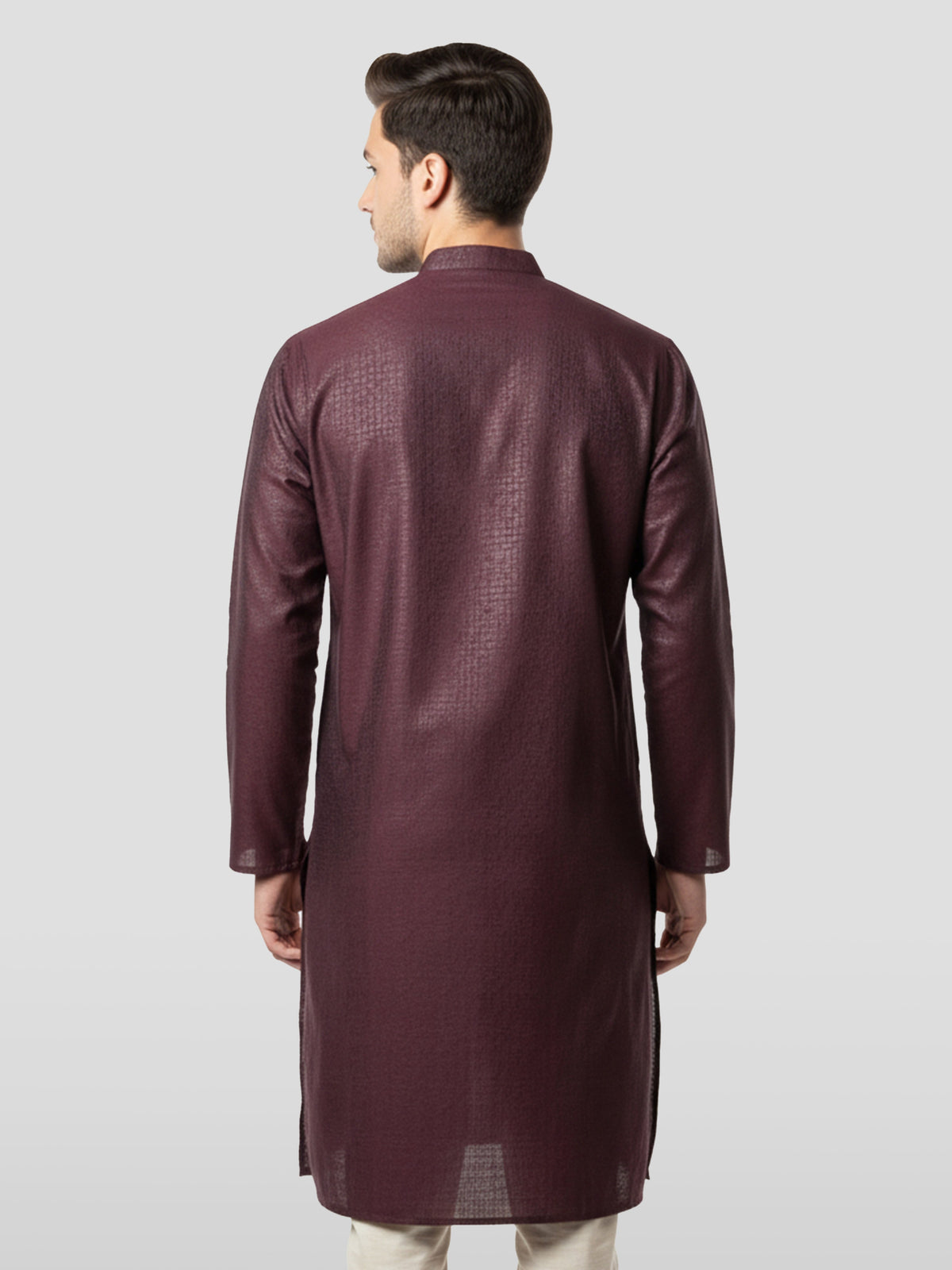 Men's Wine Emboss Silk Kurta