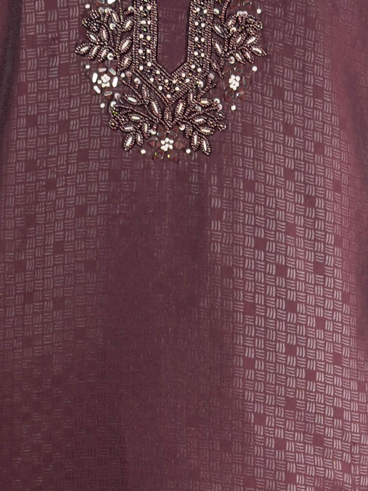 Men's Wine Emboss Silk Kurta
