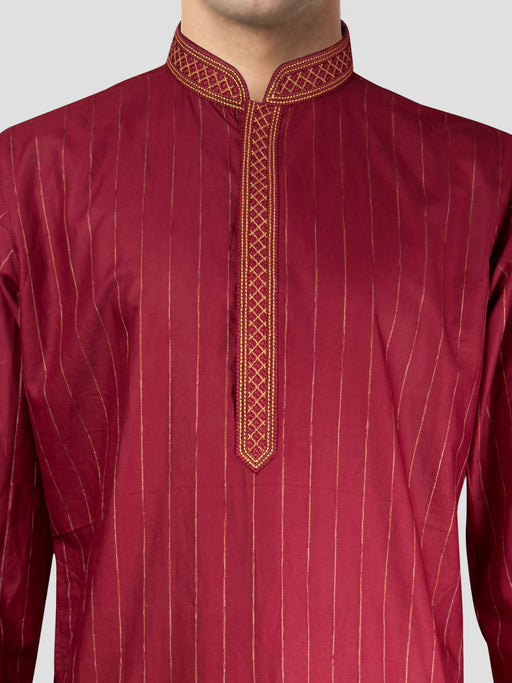 Men's Maroon Cotton Kurta